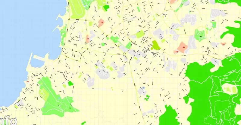 Printable Map Marseille metro area, France, exact vector street G-View Level 17 (100 meters scale) map, V.14.12. fully editable, Adobe Illustrator, full vector, scalable, editable text format of street names, 5 Mb ZIP.