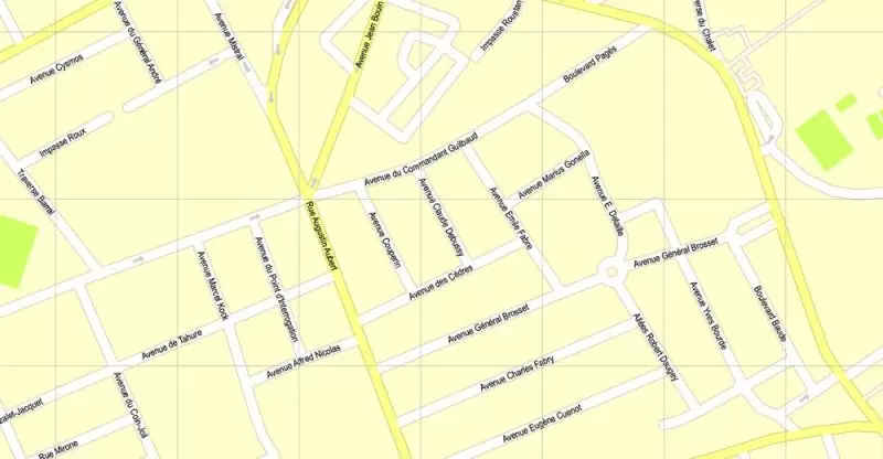 Printable Map Marseille metro area, France, exact vector street G-View Level 17 (100 meters scale) map, V.14.12. fully editable, Adobe Illustrator, full vector, scalable, editable text format of street names, 5 Mb ZIP.