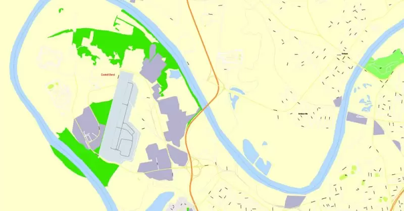 Printable Map Nashville, Tennessee, US, exact vector street G-View Level 17 (100 meters scale) map, V.16.12. fully editable, Adobe Illustrator, full vector, scalable, editable text format of street names, 9 Mb ZIP.