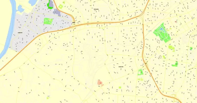 Printable Map Nashville, Tennessee, US, exact vector street G-View Level 17 (100 meters scale) map, V.16.12. fully editable, Adobe Illustrator, full vector, scalable, editable text format of street names, 9 Mb ZIP.