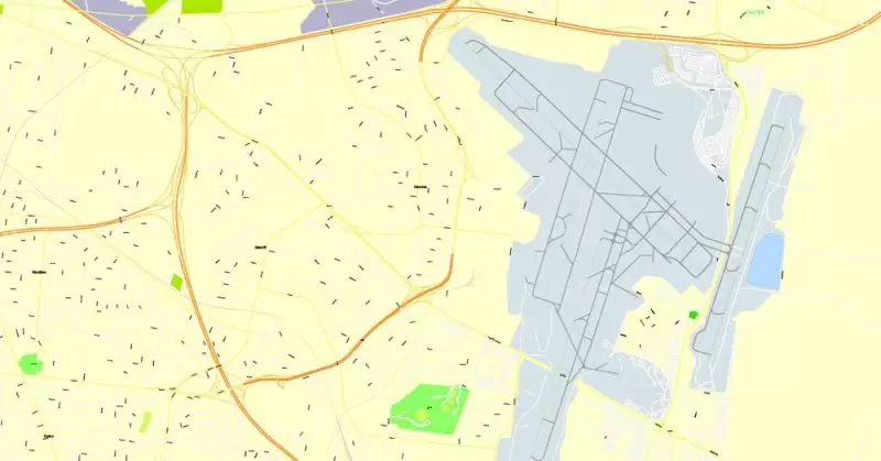 Printable Map Nashville, Tennessee, US, exact vector street G-View Level 17 (100 meters scale) map, V.16.12. fully editable, Adobe Illustrator, full vector, scalable, editable text format of street names, 9 Mb ZIP.