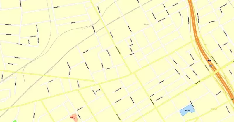 Printable Map Nashville, Tennessee, US, exact vector street G-View Level 17 (100 meters scale) map, V.16.12. fully editable, Adobe Illustrator, full vector, scalable, editable text format of street names, 9 Mb ZIP.