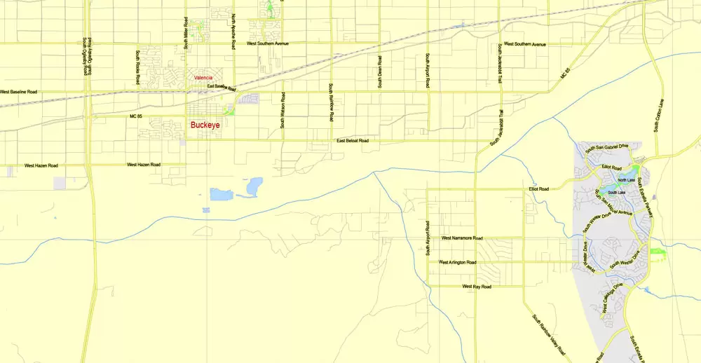 Printable Map Phoenix area, Arizona, exact vector street G-View Level 13 (2000 meters scale) map, V.12.12. fully editable, Adobe Illustrator, full vector, scalable, editable text format of street names, 11 Mb ZIP.