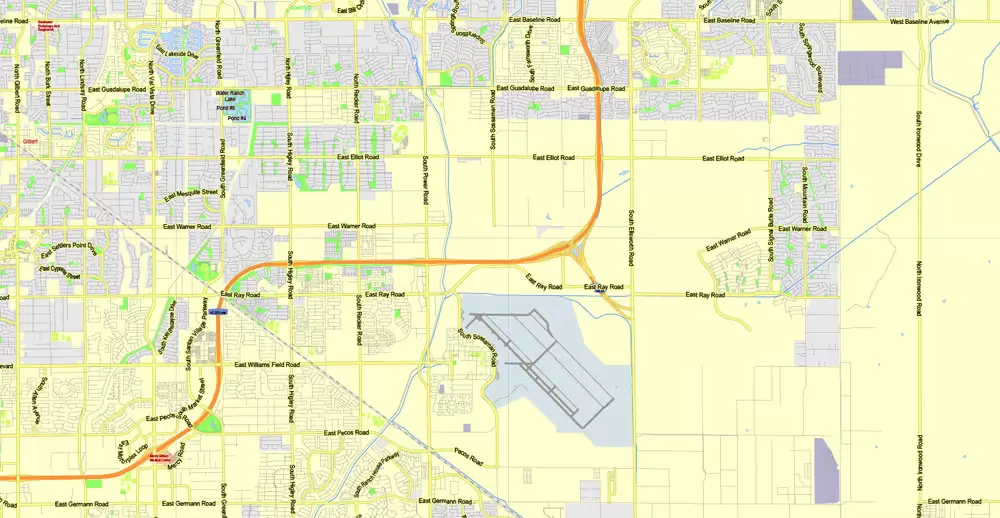 Printable Map Phoenix area, Arizona, exact vector street G-View Level 13 (2000 meters scale) map, V.12.12. fully editable, Adobe Illustrator, full vector, scalable, editable text format of street names, 11 Mb ZIP.