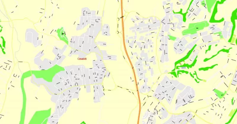 Printable Map Rome, Italy, exact vector street G-View Level 17 (100 meters scale) map, V.14.12. fully editable, Adobe Illustrator, full vector, scalable, editable text format of street names, 14 Mb ZIP.