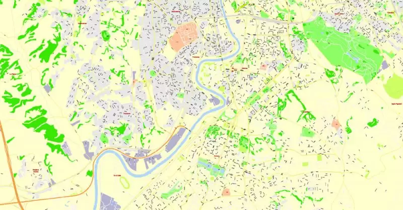 Printable Map Rome, Italy, exact vector street G-View Level 17 (100 meters scale) map, V.14.12. fully editable, Adobe Illustrator, full vector, scalable, editable text format of street names, 14 Mb ZIP.