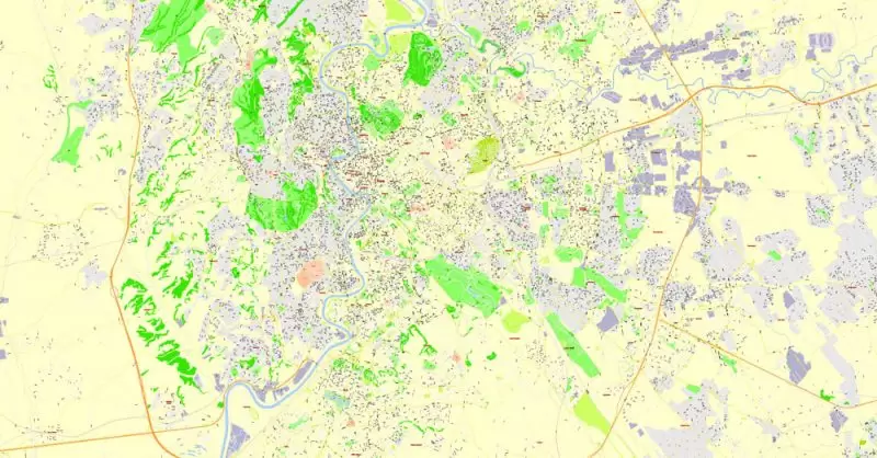 Printable Map Rome, Italy, exact vector street G-View Level 17 (100 meters scale) map, V.14.12. fully editable, Adobe Illustrator, full vector, scalable, editable text format of street names, 14 Mb ZIP.