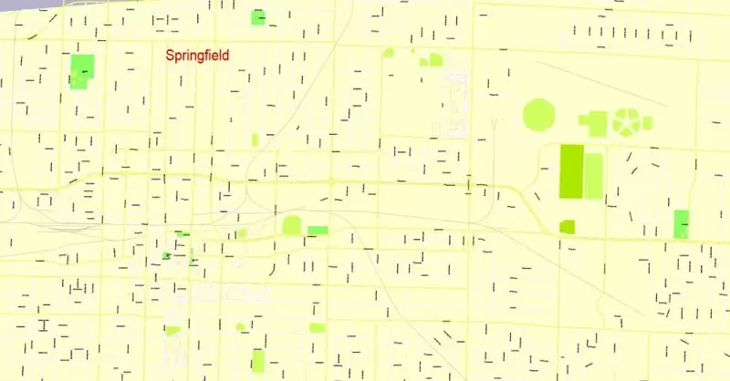 Printable Map Springfield, Missouri, US, exact vector street G-View Level 17 (100 meters scale) map, V.16.12. fully editable, Adobe Illustrator, full vector, scalable, editable text format of street names, 4 Mb ZIP.