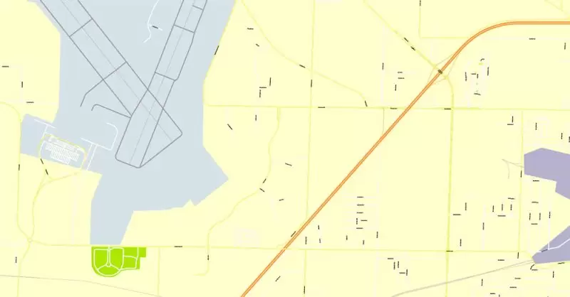Printable Map Springfield, Missouri, US, exact vector street G-View Level 17 (100 meters scale) map, V.16.12. fully editable, Adobe Illustrator, full vector, scalable, editable text format of street names, 4 Mb ZIP.