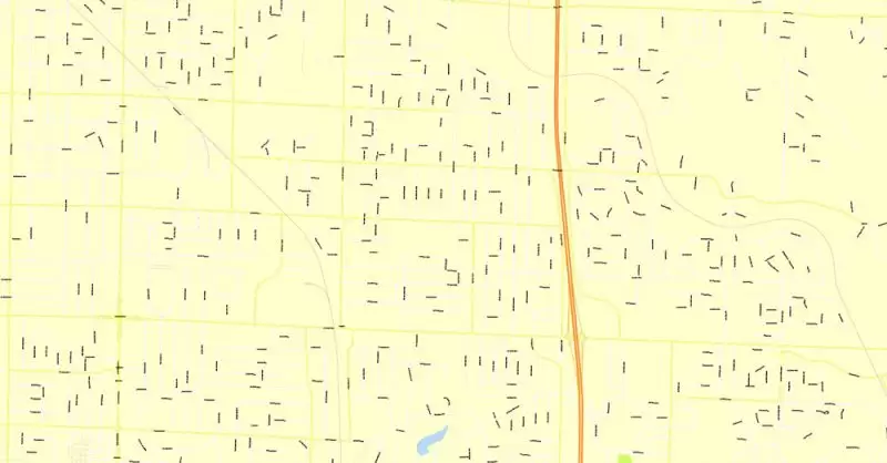 Printable Map Springfield, Missouri, US, exact vector street G-View Level 17 (100 meters scale) map, V.16.12. fully editable, Adobe Illustrator, full vector, scalable, editable text format of street names, 4 Mb ZIP.