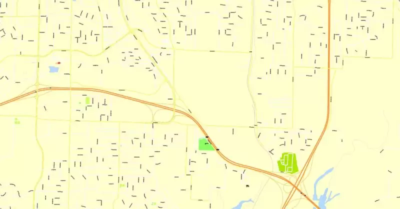 Printable Map Springfield, Missouri, US, exact vector street G-View Level 17 (100 meters scale) map, V.16.12. fully editable, Adobe Illustrator, full vector, scalable, editable text format of street names, 4 Mb ZIP.
