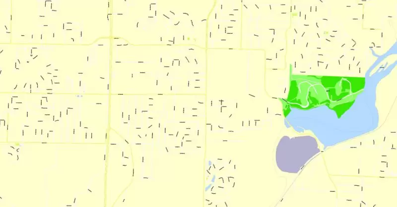 Printable Map Springfield, Missouri, US, exact vector street G-View Level 17 (100 meters scale) map, V.16.12. fully editable, Adobe Illustrator, full vector, scalable, editable text format of street names, 4 Mb ZIP.