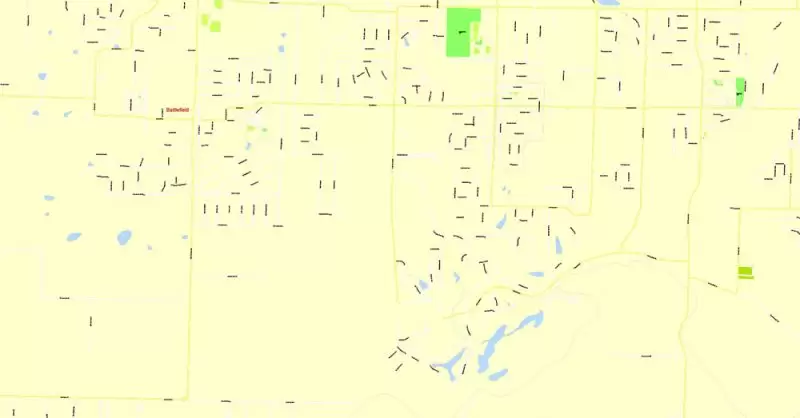Printable Map Springfield, Missouri, US, exact vector street G-View Level 17 (100 meters scale) map, V.16.12. fully editable, Adobe Illustrator, full vector, scalable, editable text format of street names, 4 Mb ZIP.