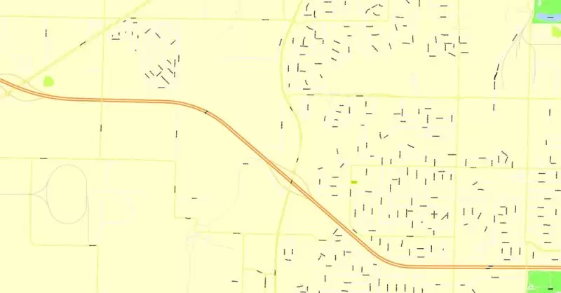 Printable Map Springfield, Missouri, US, exact vector street G-View Level 17 (100 meters scale) map, V.16.12. fully editable, Adobe Illustrator, full vector, scalable, editable text format of street names, 4 Mb ZIP.