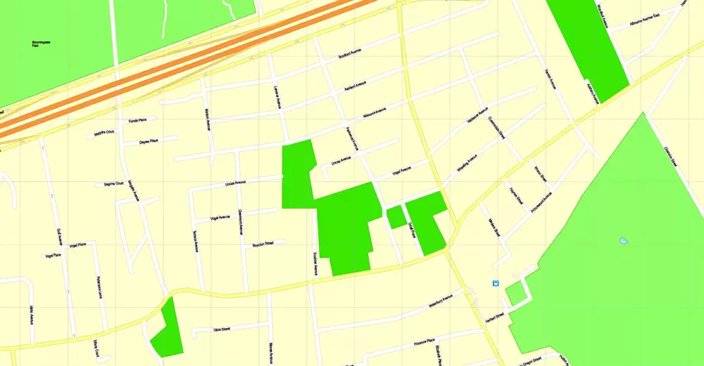 Printable Map Staten Island, New York, exact vector street G-View Level 17 (100 meters scale) map, V.08.12. fully editable, Adobe Illustrator, full vector, scalable, editable text format of street names, 3 Mb ZIP.