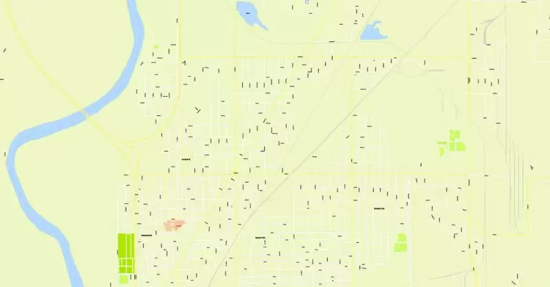 Printable Map Vigo County + Terre Haute Indiana, US, exact vector street G-View Level 17 (100 meters scale) map, V.08.12. fully editable, Adobe Illustrator, full vector, scalable, editable text format of street names, 2 Mb ZIP.