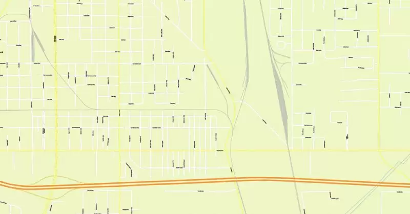 Printable Map Vigo County + Terre Haute Indiana, US, exact vector street G-View Level 17 (100 meters scale) map, V.08.12. fully editable, Adobe Illustrator, full vector, scalable, editable text format of street names, 2 Mb ZIP.