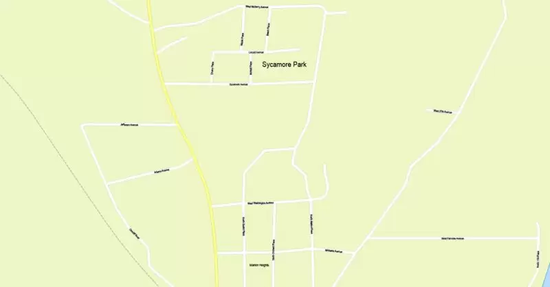 Printable Map Vigo County + Terre Haute Indiana, US, exact vector street G-View Level 17 (100 meters scale) map, V.08.12. fully editable, Adobe Illustrator, full vector, scalable, editable text format of street names, 2 Mb ZIP.