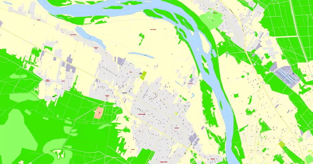 Printable Map Warsaw (Warszawa), Poland, exact vector street G-View Level 17 (100 meters scale) map, V.08.12. fully editable, Adobe Illustrator, full vector, scalable, editable text (pol) format of street names, 46 Mb ZIP.