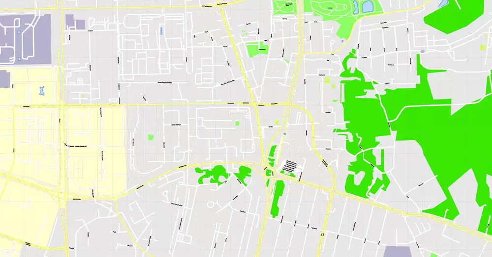 Printable Map Warsaw (Warszawa), Poland, exact vector street G-View Level 17 (100 meters scale) map, V.08.12. fully editable, Adobe Illustrator, full vector, scalable, editable text (pol) format of street names, 46 Mb ZIP.
