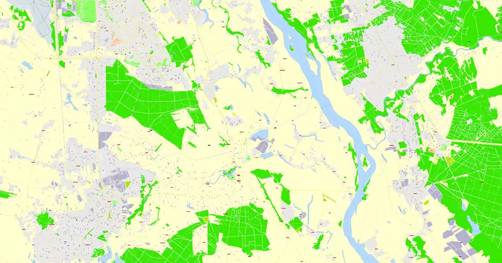 Printable Map Warsaw (Warszawa), Poland, exact vector street G-View Level 17 (100 meters scale) map, V.08.12. fully editable, Adobe Illustrator, full vector, scalable, editable text (pol) format of street names, 46 Mb ZIP.
