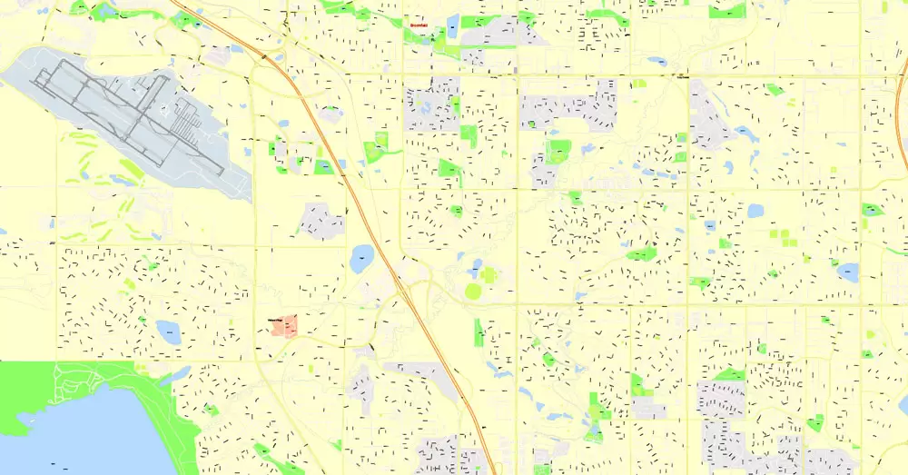 Printable Map Denver, Coporado, US, exact vector street G-View Plan City Level 17 (100 meters scale) map, V.08.01. fully editable, Adobe Illustrator, full vector, scalable, editable text format of street names, 24 Mb ZIP.