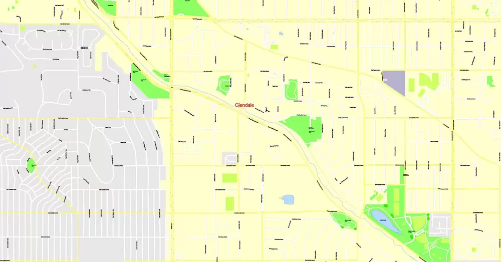 Printable Map Denver, Coporado, US, exact vector street G-View Plan City Level 17 (100 meters scale) map, V.08.01. fully editable, Adobe Illustrator, full vector, scalable, editable text format of street names, 24 Mb ZIP.