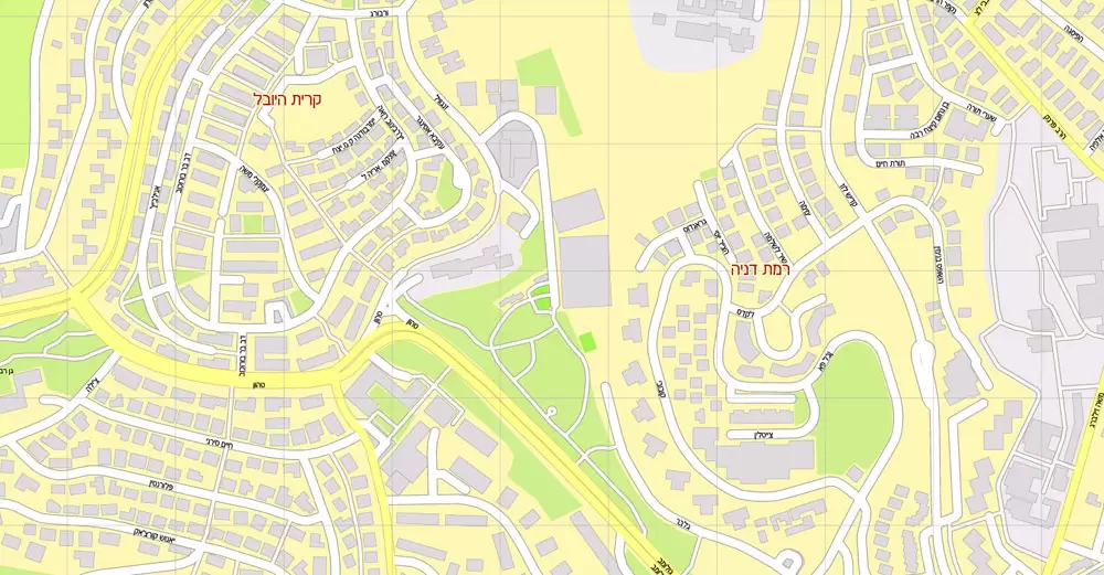 Printable Map Jerusalem, Israel, HEBREW vector map Adobe Illustrator editable G-View Level 17 (100 meters scale) V.07.01.17, full vector, scalable, hebrew curves format street names, 18 mb ZIP