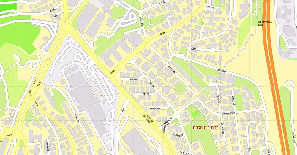 Printable Map Jerusalem, Israel, HEBREW vector map Adobe Illustrator editable G-View Level 17 (100 meters scale) V.07.01.17, full vector, scalable, hebrew curves format street names, 18 mb ZIP