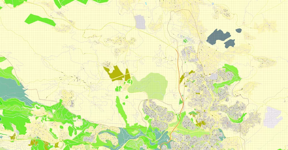 Printable Map Jerusalem, Israel, HEBREW vector map Adobe Illustrator editable G-View Level 17 (100 meters scale) V.07.01.17, full vector, scalable, hebrew curves format street names, 18 mb ZIP