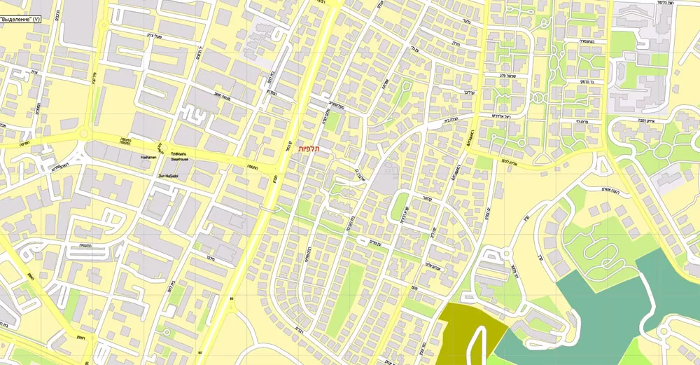 Printable Map Jerusalem, Israel, HEBREW vector map Adobe Illustrator editable G-View Level 17 (100 meters scale) V.07.01.17, full vector, scalable, hebrew curves format street names, 18 mb ZIP