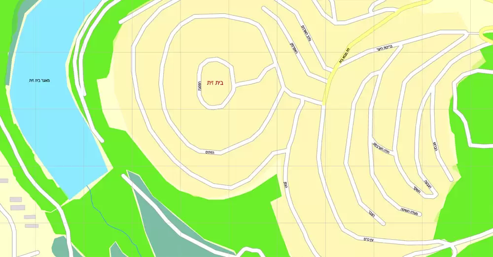 Printable Map Jerusalem, Israel, HEBREW vector map Adobe Illustrator editable G-View Level 17 (100 meters scale) V.07.01.17, full vector, scalable, hebrew curves format street names, 18 mb ZIP