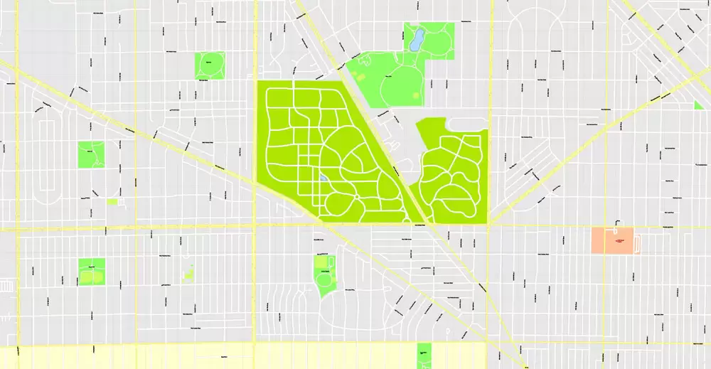 Printable Map Milwaukee, Wisconsin, US, exact vector street G-View Level 17 (100 meters scale) map, V.31.12. fully editable, Adobe Illustrator, full vector, scalable, editable text format of street names, 16 Mb ZIP.