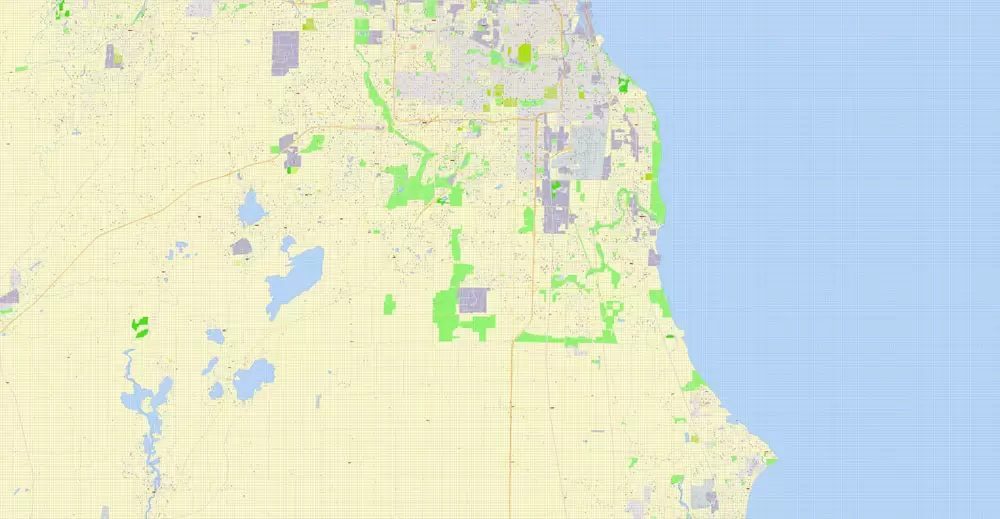 Printable Map Milwaukee, Wisconsin, US, exact vector street G-View Level 17 (100 meters scale) map, V.31.12. fully editable, Adobe Illustrator, full vector, scalable, editable text format of street names, 16 Mb ZIP.