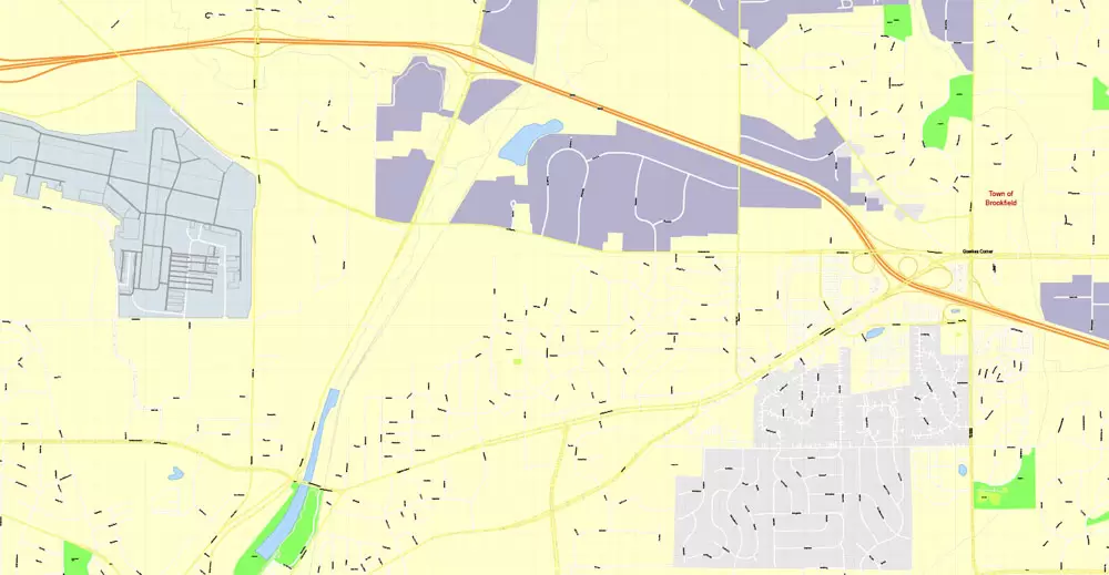 Printable Map Milwaukee, Wisconsin, US, exact vector street G-View Level 17 (100 meters scale) map, V.31.12. fully editable, Adobe Illustrator, full vector, scalable, editable text format of street names, 16 Mb ZIP.