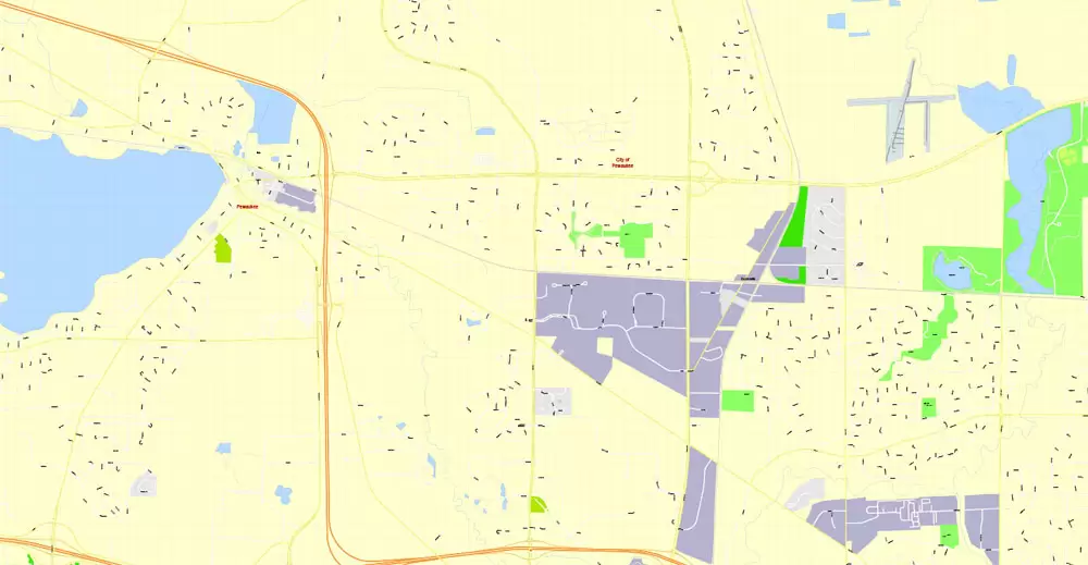 Printable Map Milwaukee, Wisconsin, US, exact vector street G-View Level 17 (100 meters scale) map, V.31.12. fully editable, Adobe Illustrator, full vector, scalable, editable text format of street names, 16 Mb ZIP.