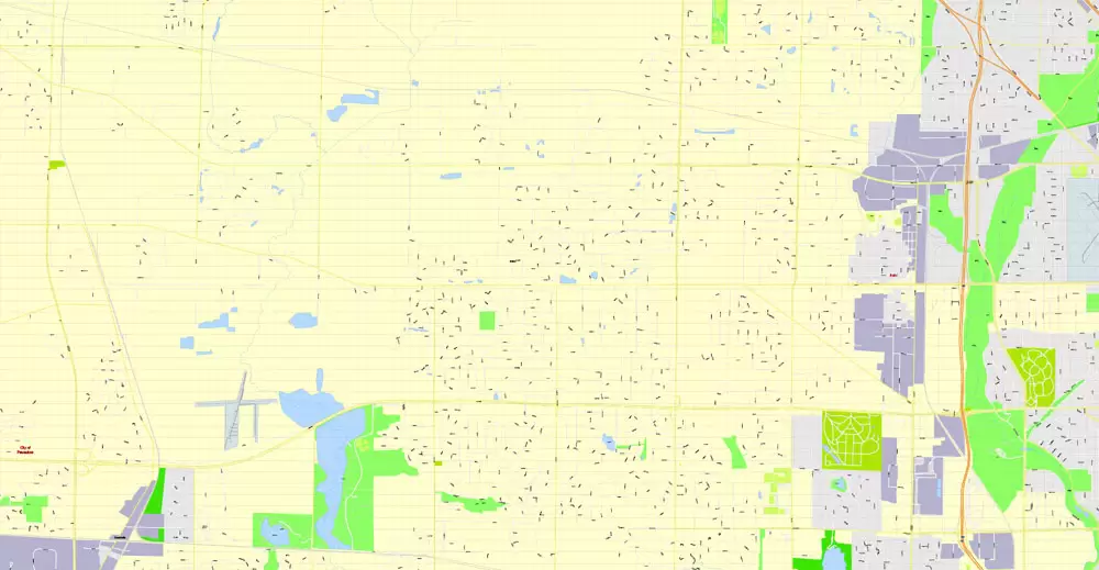 Printable Map Milwaukee, Wisconsin, US, exact vector street G-View Level 17 (100 meters scale) map, V.31.12. fully editable, Adobe Illustrator, full vector, scalable, editable text format of street names, 16 Mb ZIP.