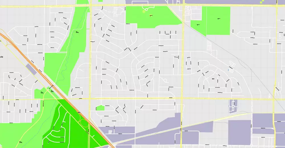 Printable Map Milwaukee, Wisconsin, US, exact vector street G-View Level 17 (100 meters scale) map, V.31.12. fully editable, Adobe Illustrator, full vector, scalable, editable text format of street names, 16 Mb ZIP.