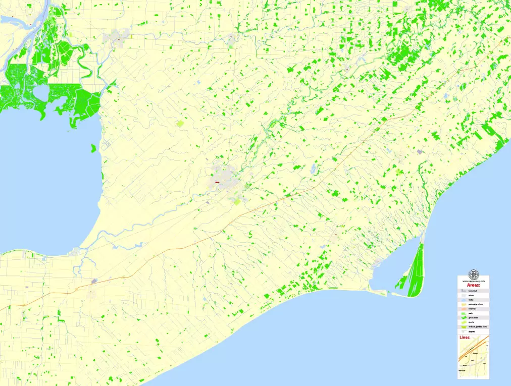 Wallaceburg + Chatham ON , Canada, Printable Map, G-View Level 17 (100 meters scale) Adobe Illustrator Map