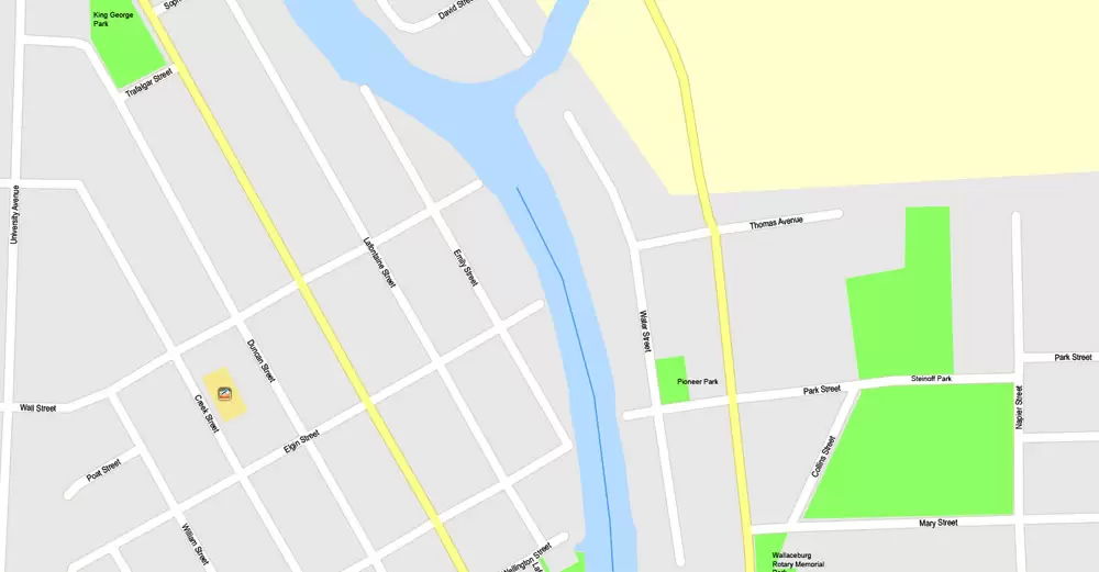 Wallaceburg + Chatham ON , Canada, Printable Map, G-View Level 17 (100 meters scale) Adobe Illustrator Map