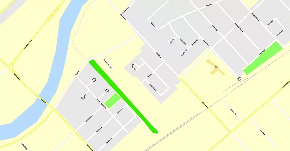 Wallaceburg + Chatham ON , Canada, Printable Map, G-View Level 17 (100 meters scale) Adobe Illustrator Map