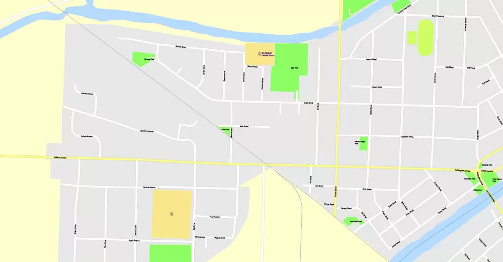 Wallaceburg + Chatham ON , Canada, Printable Map, G-View Level 17 (100 meters scale) Adobe Illustrator Map