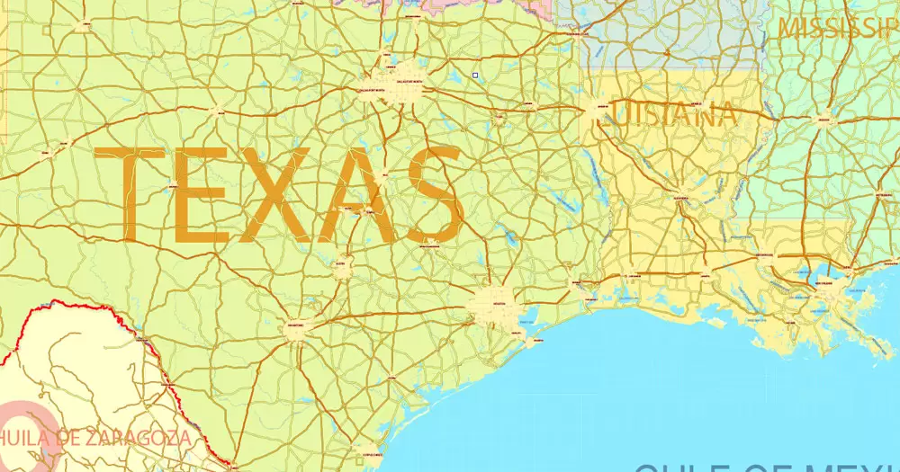 Printable Map US and Canada with all Roads, Cities, States, all names, exact vector map, V.7. fully editable, Adobe Illustrator