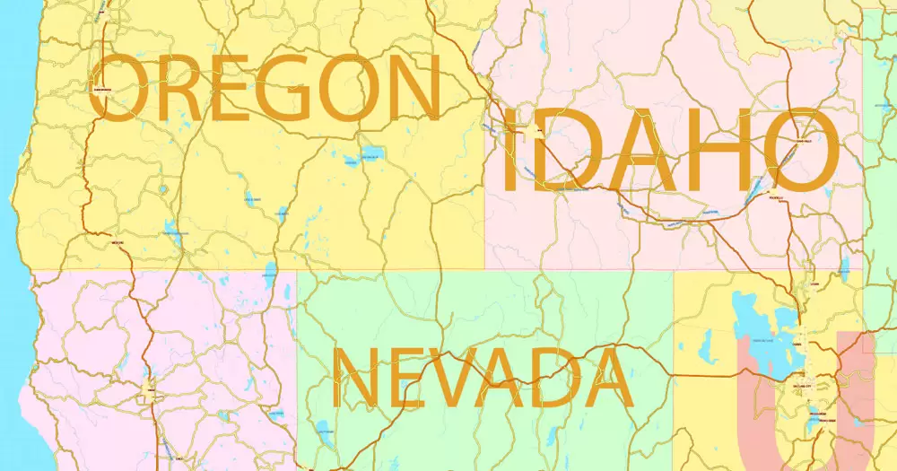 Printable Map US and Canada with all Roads, Cities, States, all names, exact vector map, V.7. fully editable, Adobe Illustrator