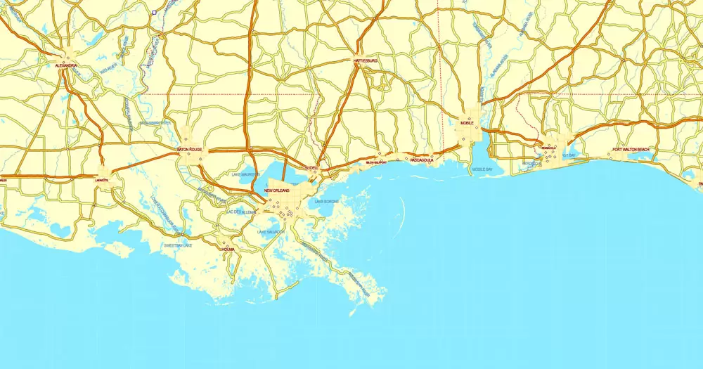 Printable Map US and Canada with all Roads, Cities, States, all names, exact vector map, V.7. fully editable, Adobe Illustrator