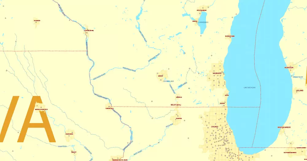 Printable Map US and Canada with all Roads, Cities, States, all names, exact vector map, V.7. fully editable, Adobe Illustrator