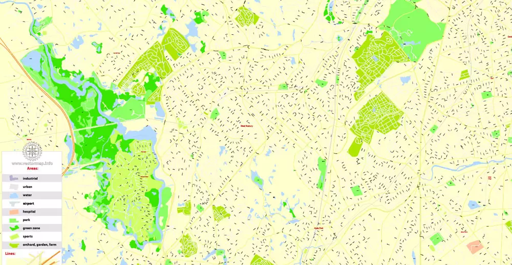 Printable Map Boston, Massachusetts, US, exact vector street G-View Plan City Level 17 (100 meters scale) map, V.05.02. fully editable, Adobe Illustrator