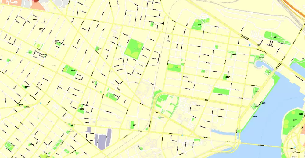 Printable Map Boston, Massachusetts, US, exact vector street G-View Plan City Level 17 (100 meters scale) map, V.05.02. fully editable, Adobe Illustrator