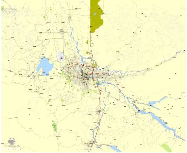 Printable Map Eugene + Springfield Oregon, US, exact vector street City Plan Layered map, V.09. fully editable, Adobe Illustrator