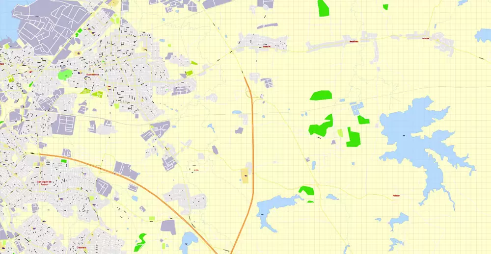 Printable Map Havana, Cuba, exact vector street G-View Plan City Level 17 (100 meters scale) map, V.14.02. fully editable, Adobe Illustrator, full vector, scalable, editable text format of street names, 5 Mb ZIP.